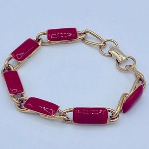 Vintage Coro Gold Tone With Red Enamel Links Bracelet Signed Coro 6 3/4”